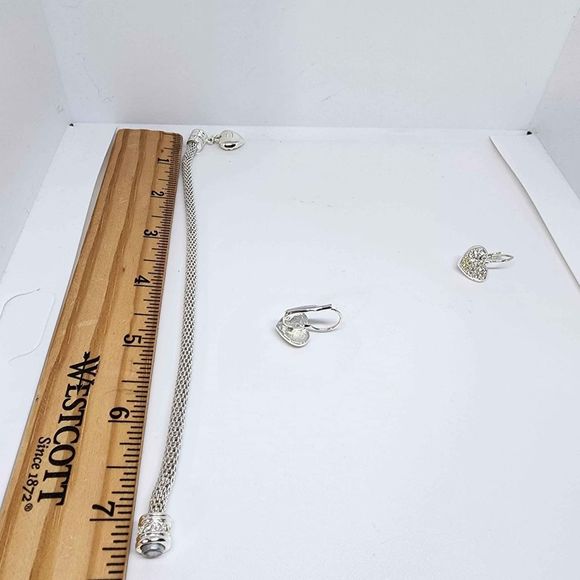 Vintage Silver Crystal Braided Heart Magnetic Necklace Bracelet Earring Jewelry - Picture 4 of 5